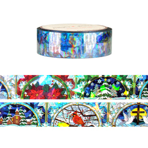 Christmas Stained Glass Panels PET tape (15mm + shattered glass iridescent overlay)