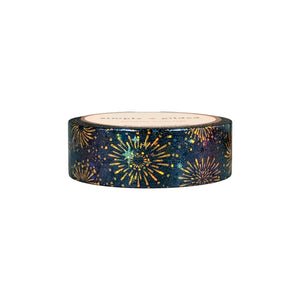 Black Fireworks washi (15mm + light gold glitter foil / star overlay)