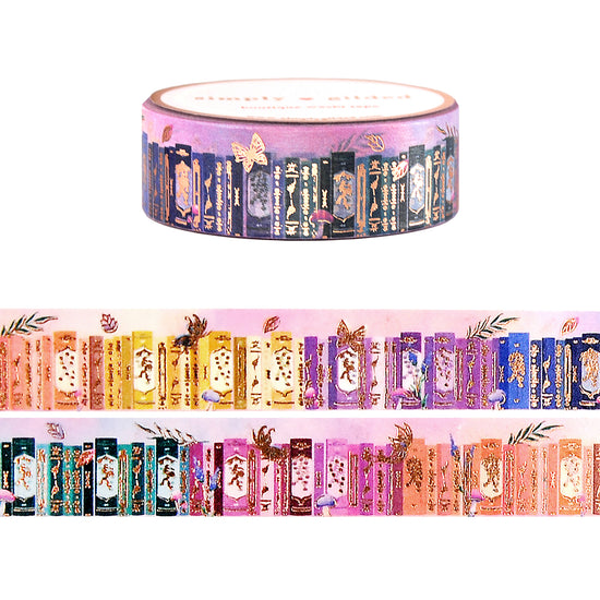 Fairy Mushroom Bookshelf washi (15mm + rose gold foil)