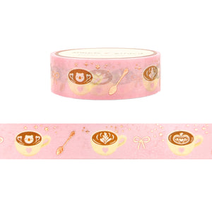 Pink Coffee Cups Washi (15mm + rose pink foil) - Restock