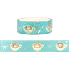 Turquoise Coffee Cups Washi (15mm + silver foil) - Restock