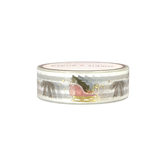 White Christmas Sleigh washi (15mm + light gold foil)