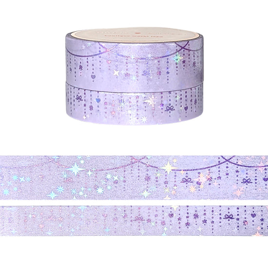Light Purple Twinkle Garland washi set (15/10mm + purple holographic foil + star iridescent overlay)