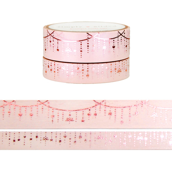 Light Pink Twinkle Garland washi set (15/10mm + rosy pink foil)