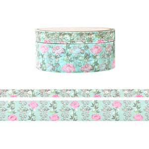 Mint Garden Floral washi set (15/6mm + silver foil)