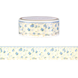 Blue Ditsy Floral Pattern Ruffle Diecut washi (18mm + light gold foil)