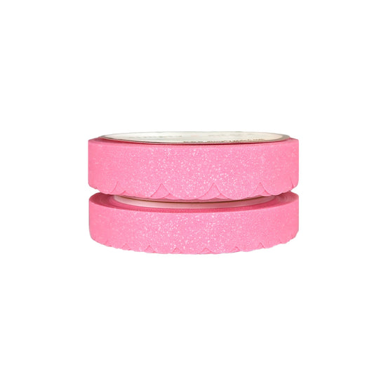 Neon Party Pink Glitter Scallop washi set of 2 (10/8mm)