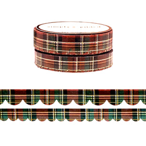 Vintage Christmas Plaid Scallop washi set of 2 (10/8mm + light gold foil) - Restock