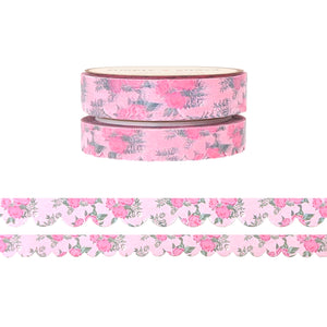 Pink Garden Floral Scallop washi set of 2 (10/8mm)