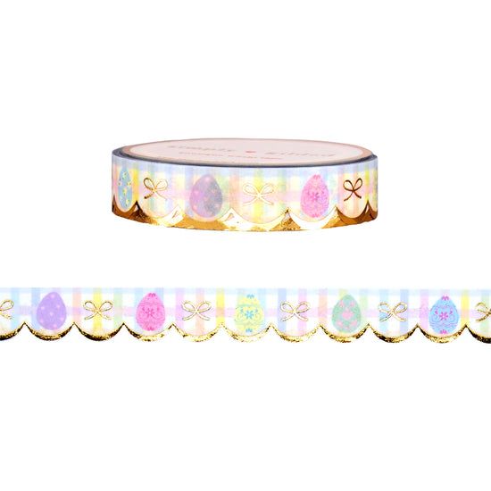Gingham Easter Egg Scallop washi (10mm + light gold foil)