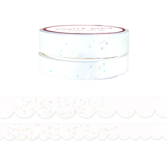 White Scallop washi set of 2 (10/8mm + iridescent bubble glitter overlay)