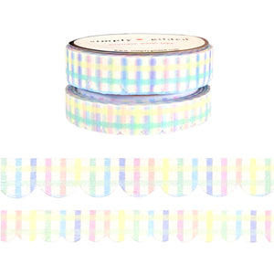 Rainbow Gingham Scallop washi set of 2 (10/8mm) - Restock