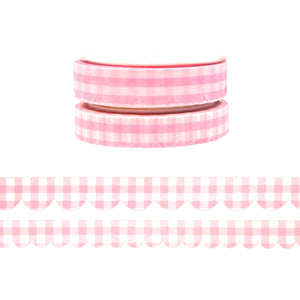 Pink Gingham Scallop washi set of 2 (10/8mm)