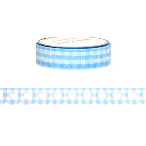 Blue Gingham Heart Lace Scallop washi (12mm)