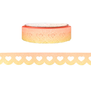 Neon Sunshine & Sand Ombré Glitter Heart Lace Scallop washi (12mm)