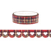 Vintage Christmas Plaid Heart Lace Scallop washi (12mm + light gold foil) - Restock