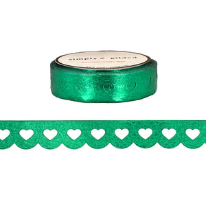 Metallic Green Heart Lace Scallop washi (12mm) - Restock