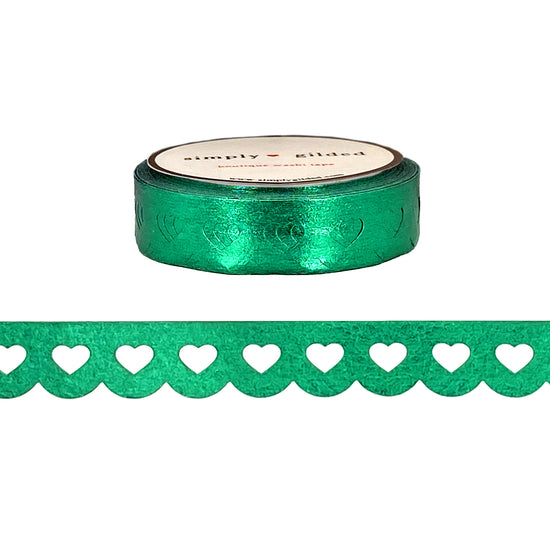 Metallic Green Heart Lace Scallop washi (12mm) - Restock