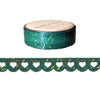 Evergreen Heart Lace Scallop washi (12mm + iridescent bubble glitter overlay) - Restock