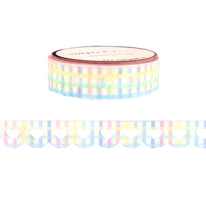 Rainbow Gingham Heart Lace Scallop washi (12mm) - Restock