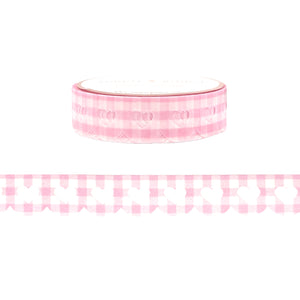 Pink Gingham Heart Lace Scallop washi (12mm)