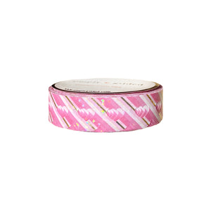 Candy Cane Heart Lace Stripe Scallop washi (12mm + light gold foil / bubble overlay)