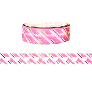 Candy Cane Heart Lace Stripe Scallop washi (12mm + light gold foil / bubble overlay)