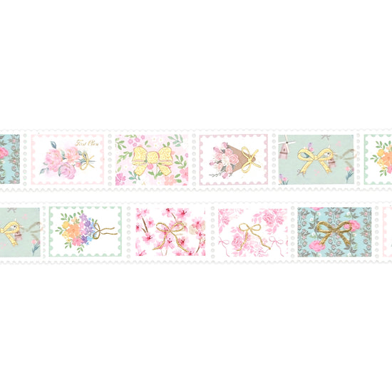 Floral Bow Stamps washi (25mm + light gold foil)