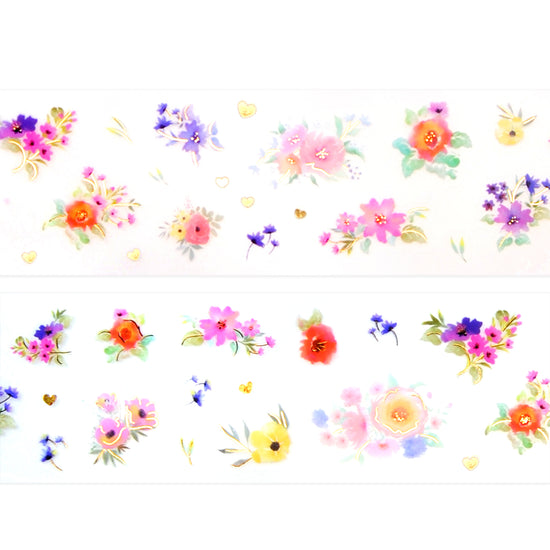 Flirty Florals PET tape (50mm + light gold foil)