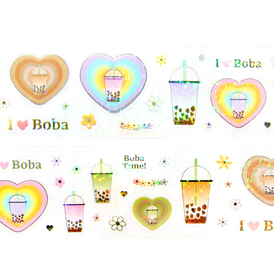 I  Love Boba PET Tape (50mm + light gold foil / bubble iridescent overlay)(you pick)