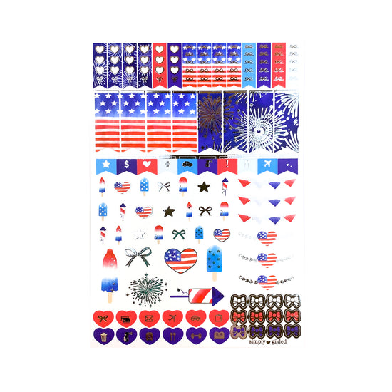 Star Spangled Summer Luxe Sticker Kit + date dots (silver foil)