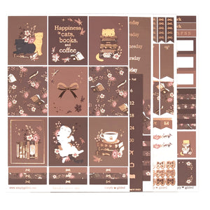 Books & Cats Chocolate Luxe Sticker Kit & date dots (rose gold foil)