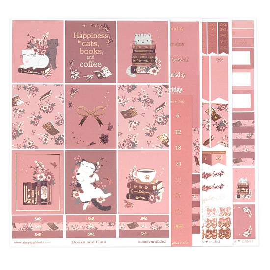 Books & Cats Blush Luxe Sticker Kit & date dots (rose gold foil) - Restock