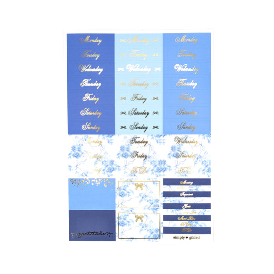 Blue Chinoiserie Luxe Sticker Kit (light gold foil)