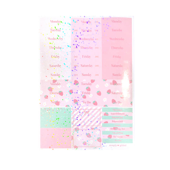 Strawberry Milk Luxe Sticker Kit (bubbly iridescent overlay) (you pick):