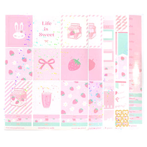 Strawberry Milk Luxe Sticker Kit (bubbly iridescent overlay) (you pick):