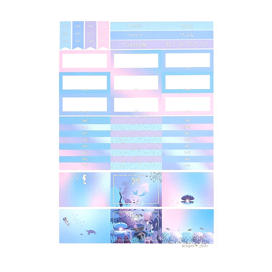 Pastel Mermaid Luxe Sticker Kit & date dots (silver holographic bubble glitter foil)