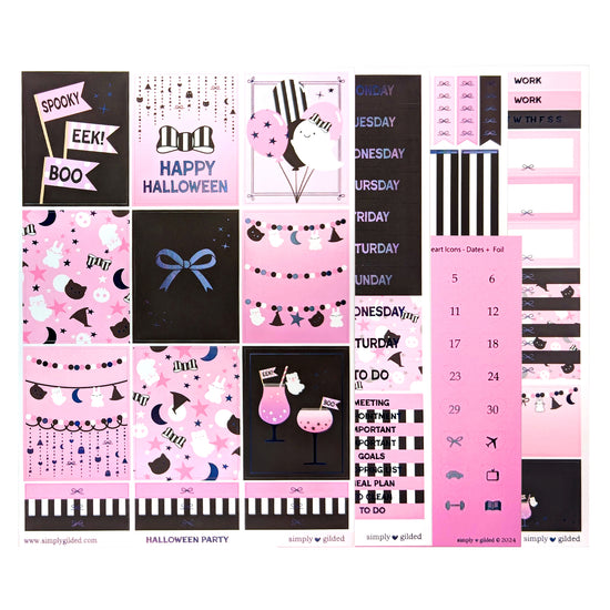 Halloween Party Luxe Sticker Kit + Date dots (holographic black foil)