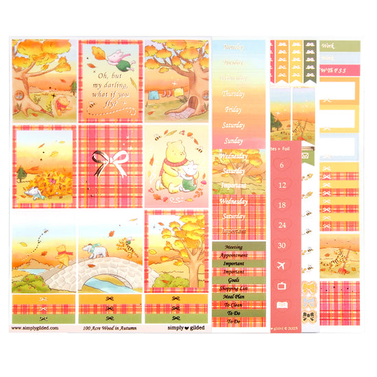 100 Acre Wood in Autumn Luxe Sticker Kit + date dots (rose gold foil)
