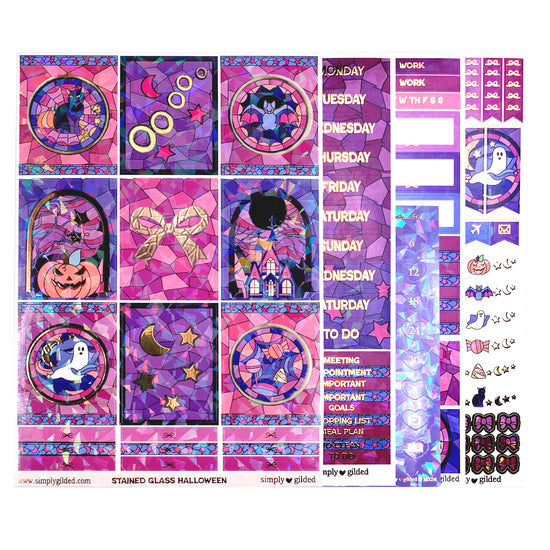 Stained Glass Halloween Luxe Sticker Kit + date dots (rose gold foil / iridescent crystal overlay)