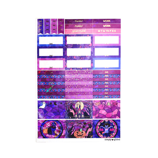 Stained Glass Halloween Luxe Sticker Kit + date dots (rose gold foil / iridescent crystal overlay)