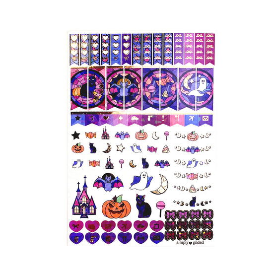 Stained Glass Halloween Luxe Sticker Kit + date dots (rose gold foil / iridescent crystal overlay)