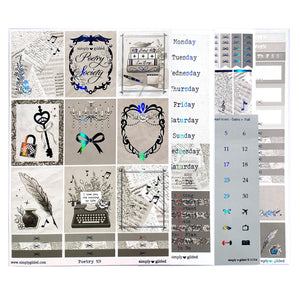 Poetry 101 Luxe Sticker Kit + date dots (holographic black foil)