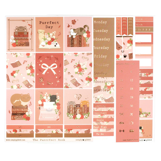 The Purrrfect Book Luxe Sticker Kit + date dots (rose gold foil)