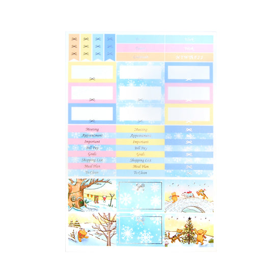 100 Acre Wood in Winter Luxe Sticker Kit + date dots (silver foil)
