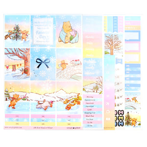 100 Acre Wood in Winter Luxe Sticker Kit + date dots (silver foil)