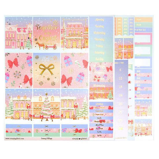 Snowy Village Luxe Sticker Kit + date dots (light gold foil)