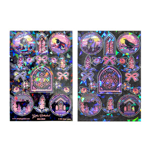 Gothic Cathedral Deco Stickers (purple holographic foil / shattered glass overlay) (you pick)