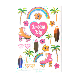 Malibu Dreams (Deco Sheet + light gold holographic foil / bubble glitter overlay)