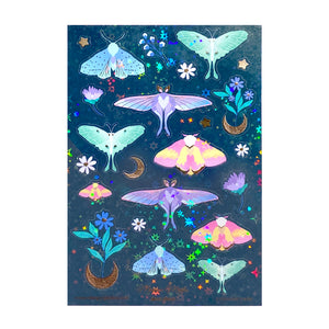 Moonie Moths (Deco Sheet + rose gold foil / sparkle star overlay)